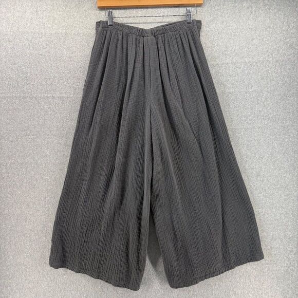 Color Me Cotton CMC Medium Wide-Leg Cropped Pants Elastic Waist Pockets Gray NWT - Picture 8 of 13